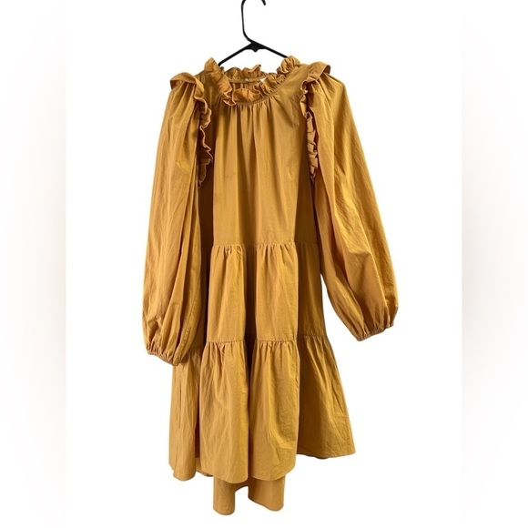 Moodie yellow long sleeve mini ruffled dress - Picture 2 of 6
